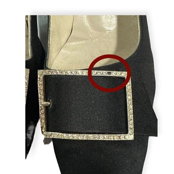 Vintage 60s Roger Vivier Black Satin Evening Pumps with Rhinestone Buckles - Picture 10 of 14